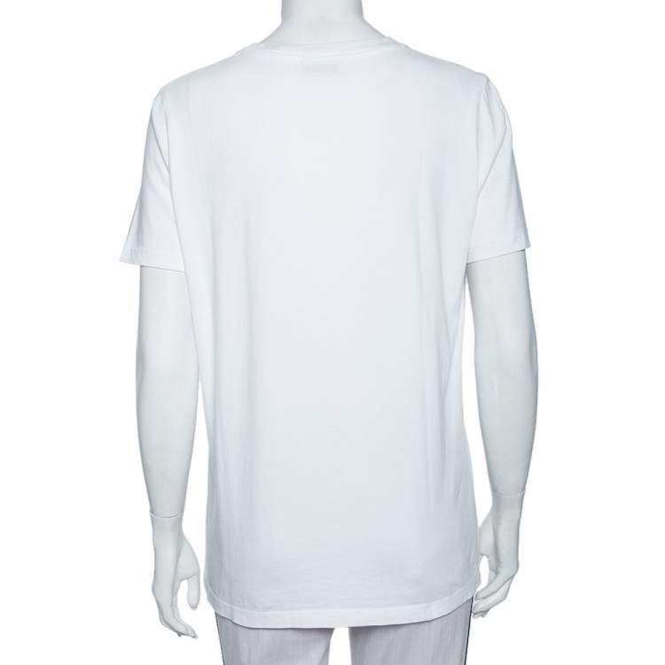 Pre Owned Etro White Paisley & Love Printed Cotton Crewneck T-Shirt L