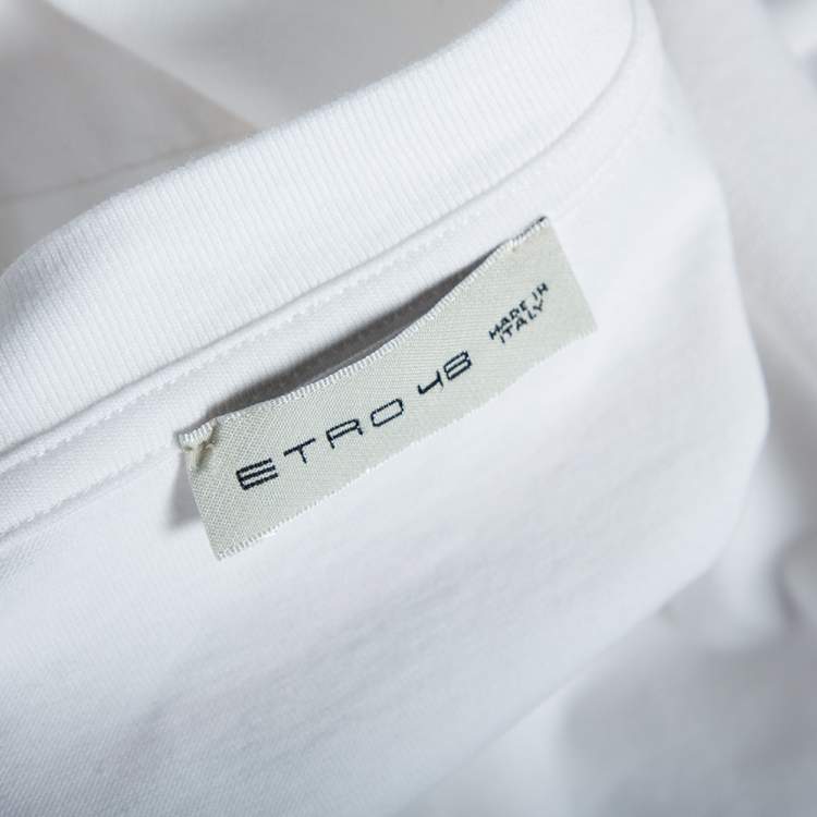 Pre Owned Etro White Paisley & Love Printed Cotton Crewneck T-Shirt L