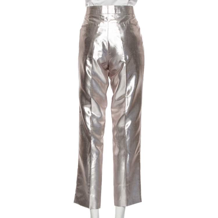 Pre Owned Etro Metallic Silk Straight Leg Trousers L