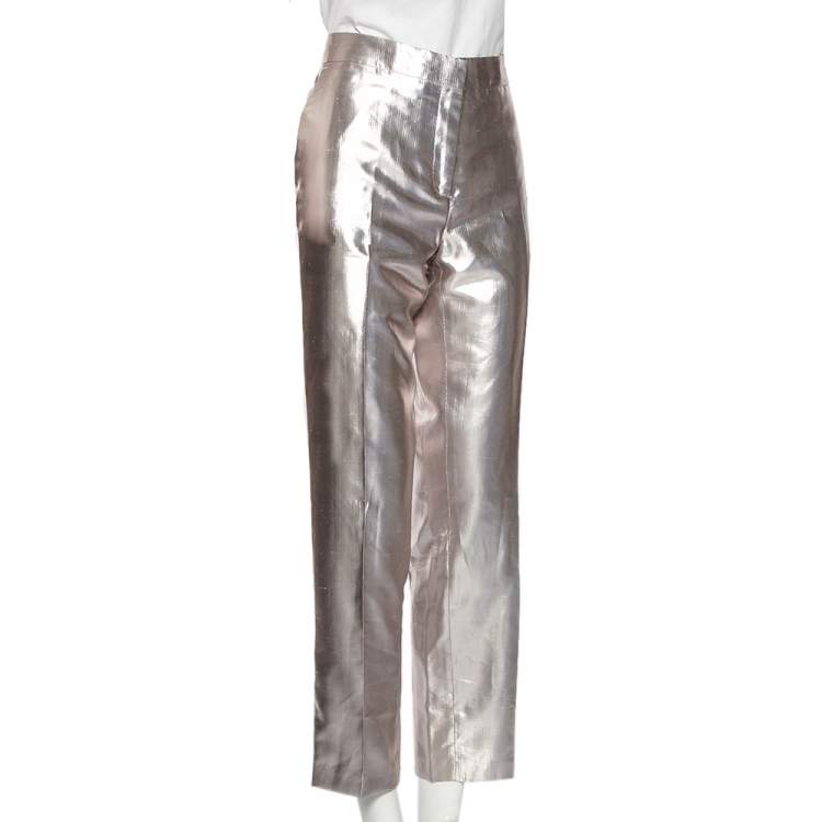 Pre Owned Etro Metallic Silk Straight Leg Trousers L