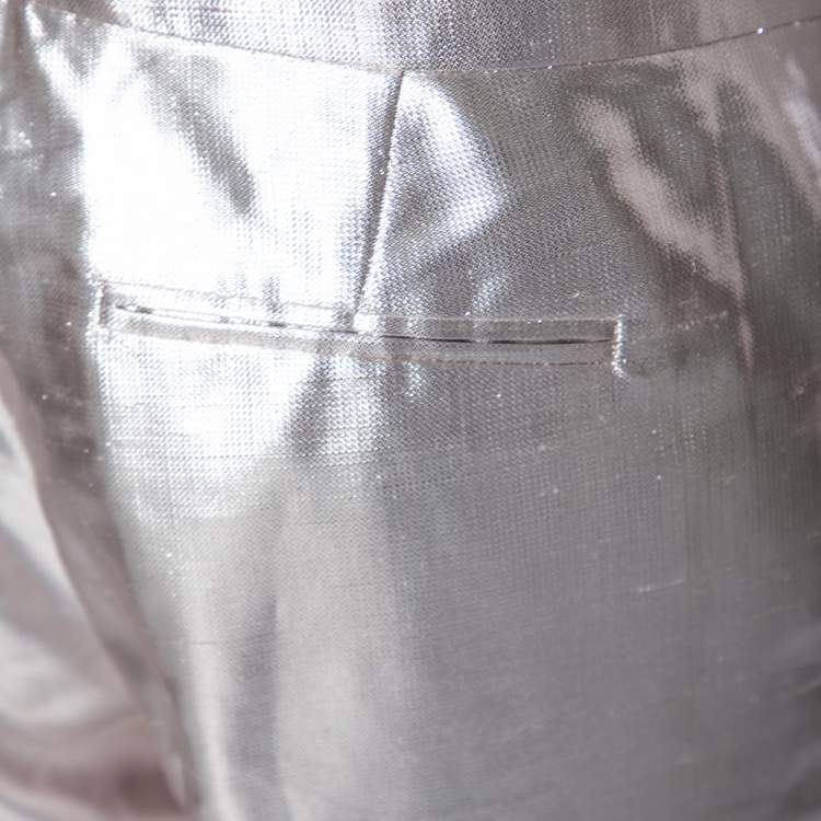 Pre Owned Etro Metallic Silk Straight Leg Trousers L