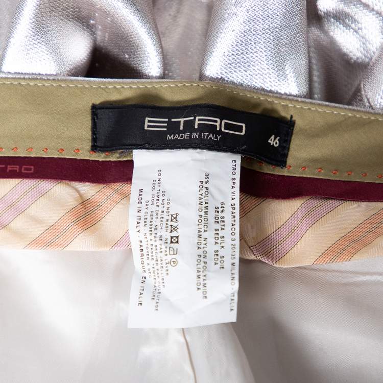 Pre Owned Etro Metallic Silk Straight Leg Trousers L