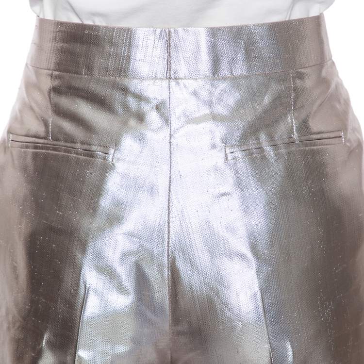 Pre Owned Etro Metallic Silk Straight Leg Trousers L