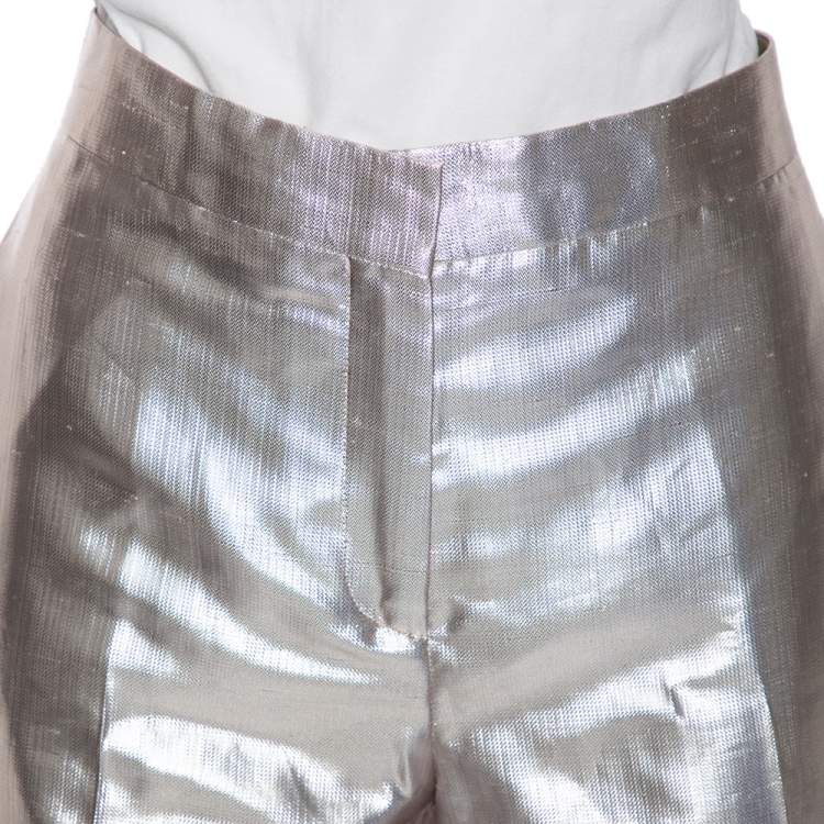 Pre Owned Etro Metallic Silk Straight Leg Trousers L