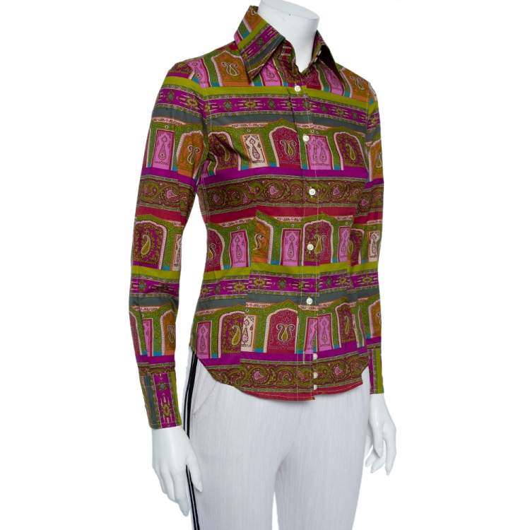 Pre Owned Etro Multicolor Paisley Printed Cotton Button Front Fitted Shirt S