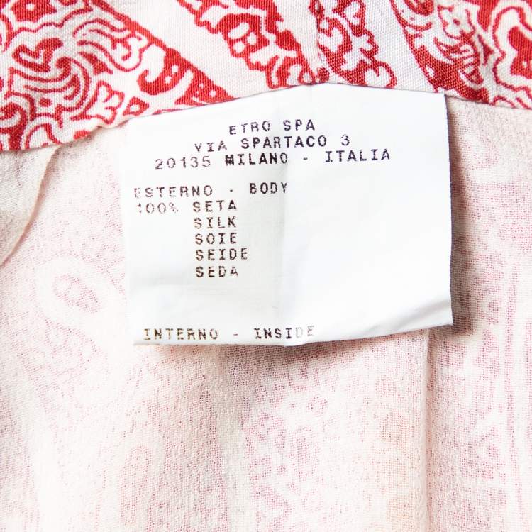 Pre Owned Etro Red & White Printed Silk Halter Neck Flared Maxi Dress S
