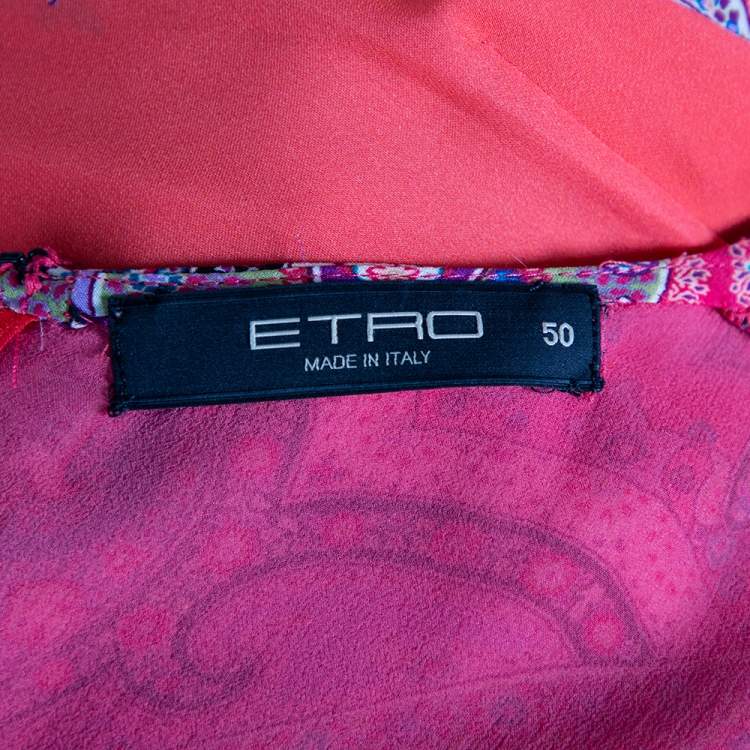 Pre Owned Etro Pink Paisley Printed Silk Long Sleeve Maxi Dress XL