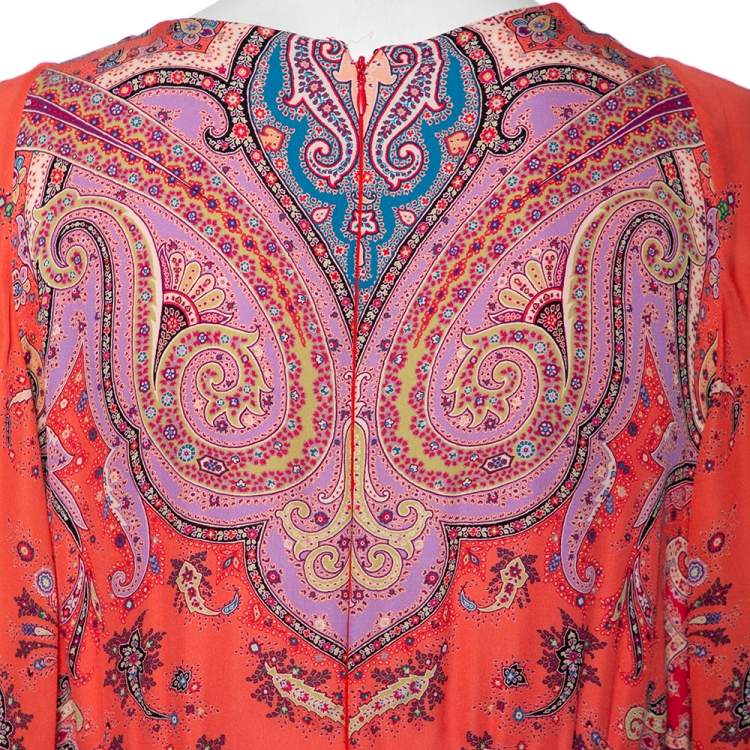 Pre Owned Etro Pink Paisley Printed Silk Long Sleeve Maxi Dress XL