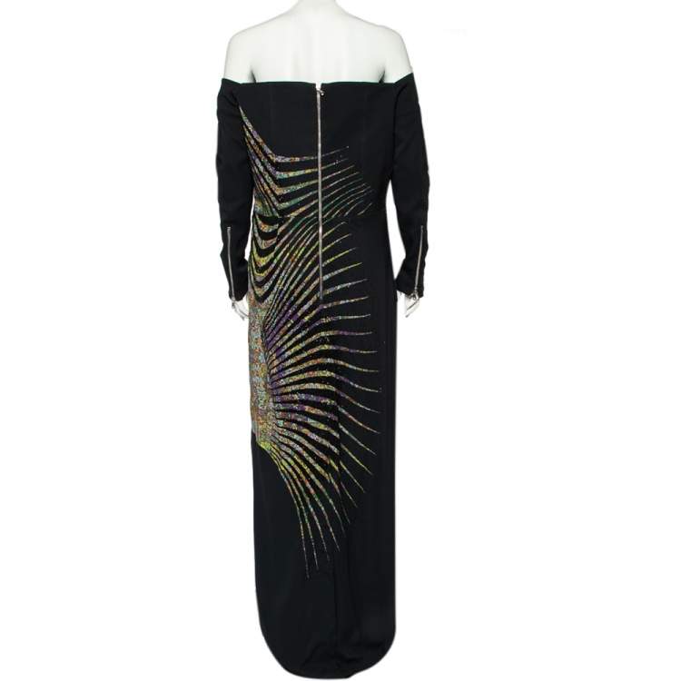 Pre Owned  Etro Black Printed Crepe Bead Embellished Maxi Dress L