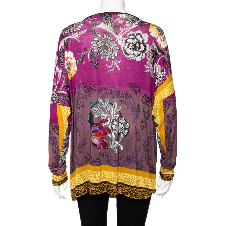 Pre Owned Etro Multicolored Floral Printed Knit Long Sleeve Top L