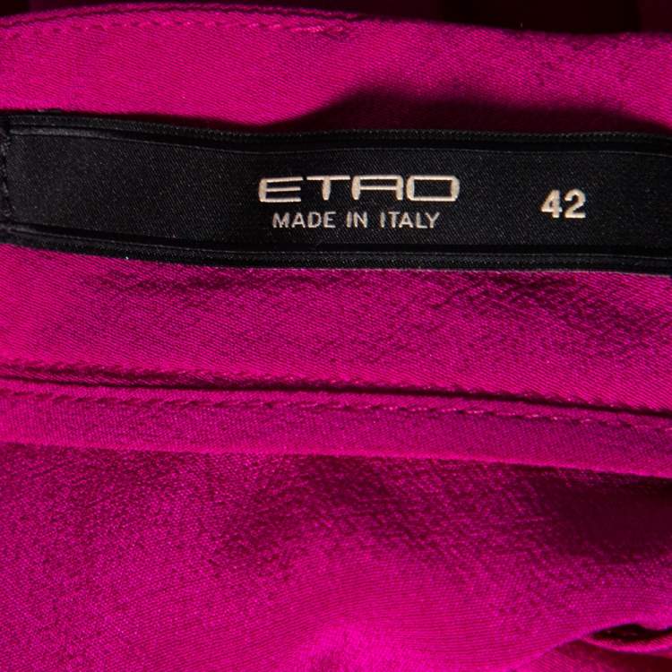 مملوكة مسبقًا Etro Fuchsia Silk Pleated Overlay Yoke Detailed Sleeveless Blouse M