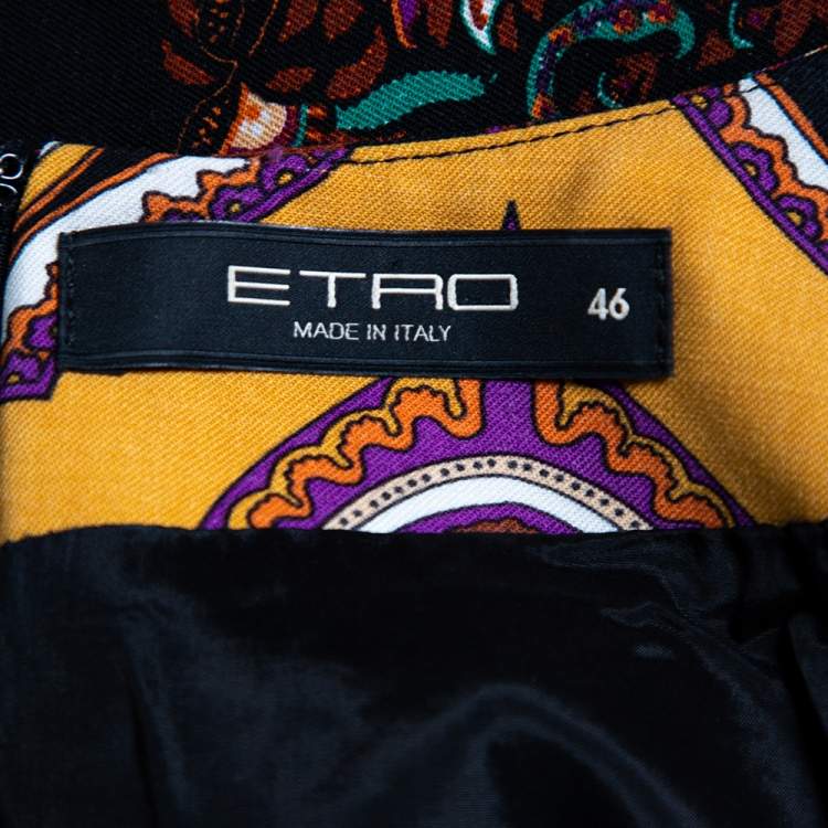 Pre Owned Etro Multicolor Paisley Printed Wool Pleated Waist Detail Sheath Dress M