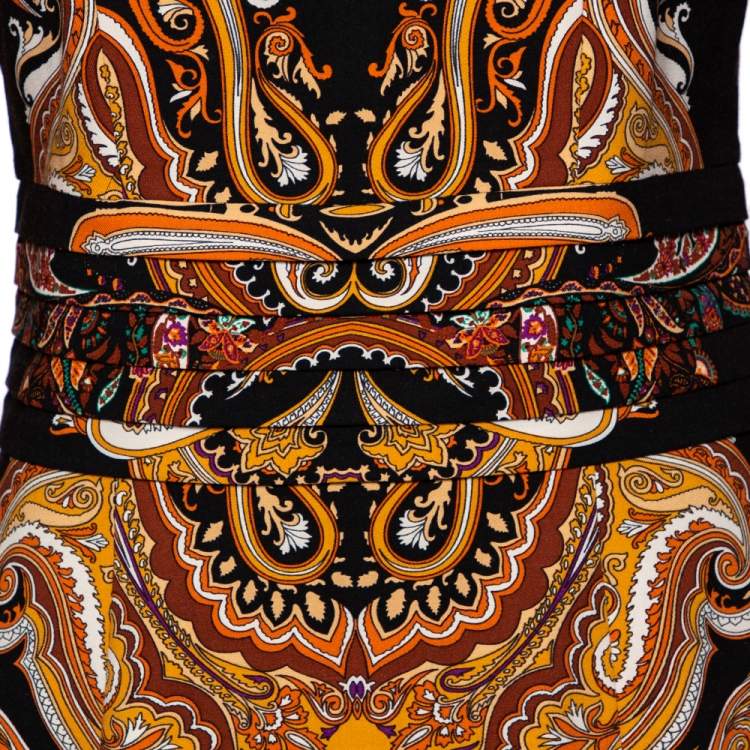Pre Owned Etro Multicolor Paisley Printed Wool Pleated Waist Detail Sheath Dress M
