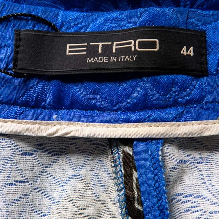 Pre Owned Etro Blue Paisley Print Floral Jacquard Wide Leg Trousers M