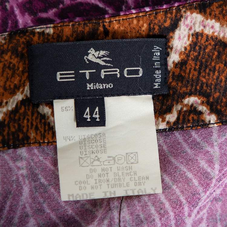 Pre Owned Etro Vintage Purple Floral Printed Satin Asymmetric Hem Midi Skirt M