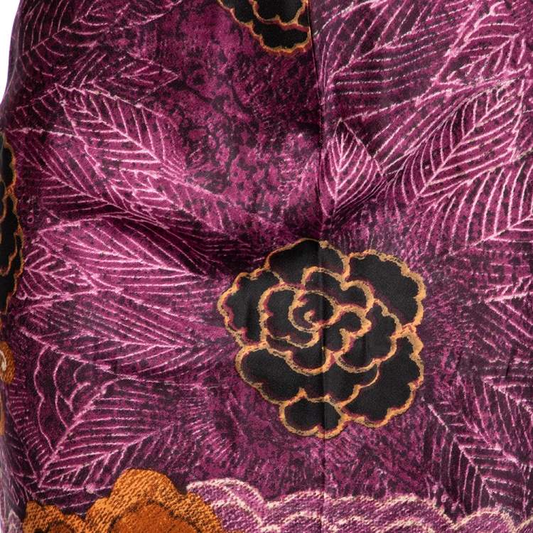 Pre Owned Etro Vintage Purple Floral Printed Satin Asymmetric Hem Midi Skirt M