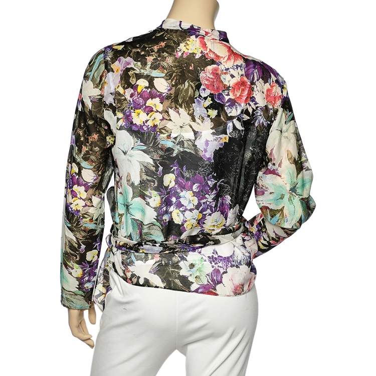 Pre Owned Etro Multicolor Floral Printed Cotton And Silk Wrap Top L