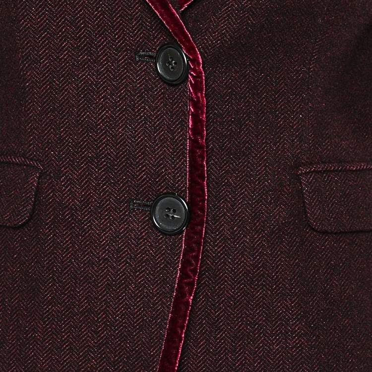 Pre Owned Etro Burgundy Wool & Velvet Trim Detailed Single Breasted Blazer M