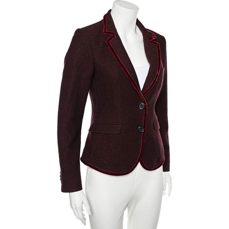 Pre Owned Etro Burgundy Wool & Velvet Trim Detailed Single Breasted Blazer M