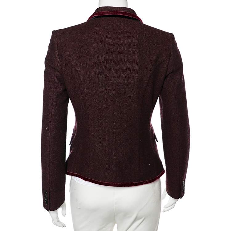 Pre Owned Etro Burgundy Wool & Velvet Trim Detailed Single Breasted Blazer M