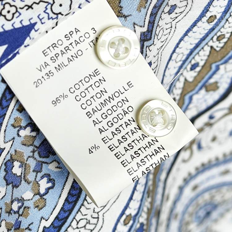 Pre Owned Etro Blue Paisley Printed Cotton Button Front Shirt L