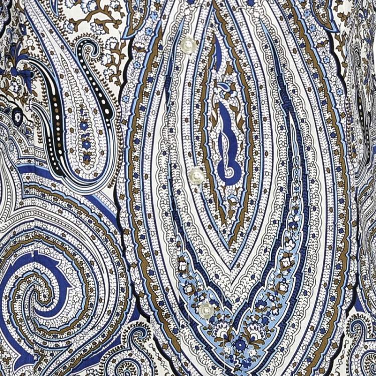 Pre Owned Etro Blue Paisley Printed Cotton Button Front Shirt L