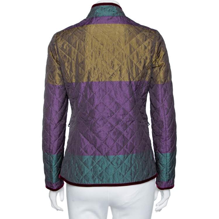 Pre Owned Etro Colorblock Synthetic Quilted & Velvet Trim Detailed Jacket S 