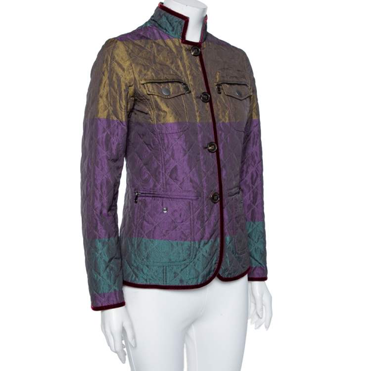 Pre Owned Etro Colorblock Synthetic Quilted & Velvet Trim Detailed Jacket S 