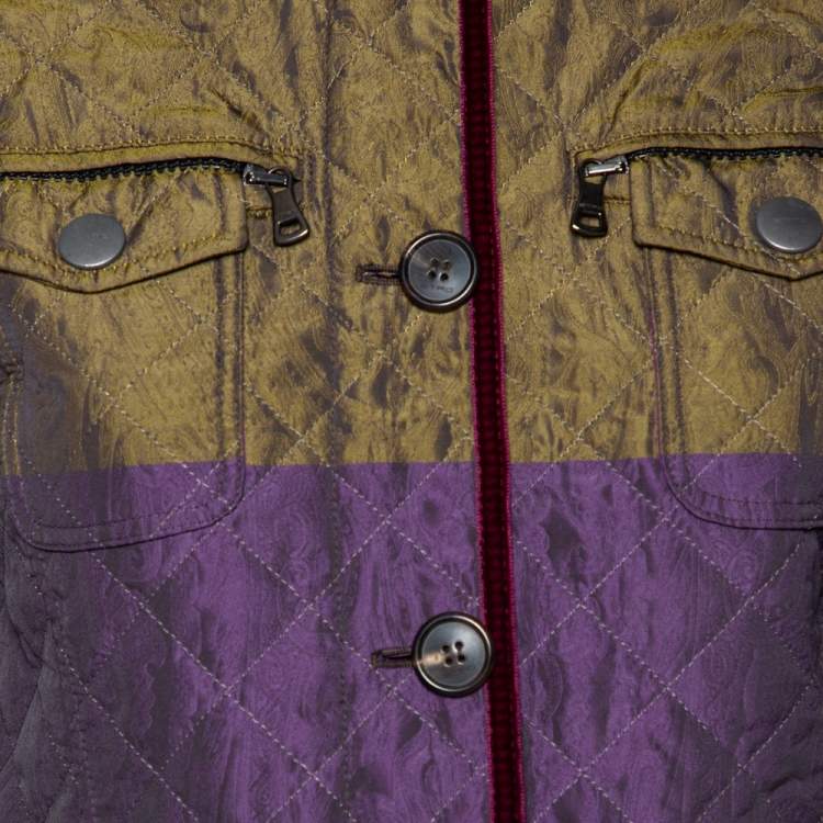 Pre Owned Etro Colorblock Synthetic Quilted & Velvet Trim Detailed Jacket S 