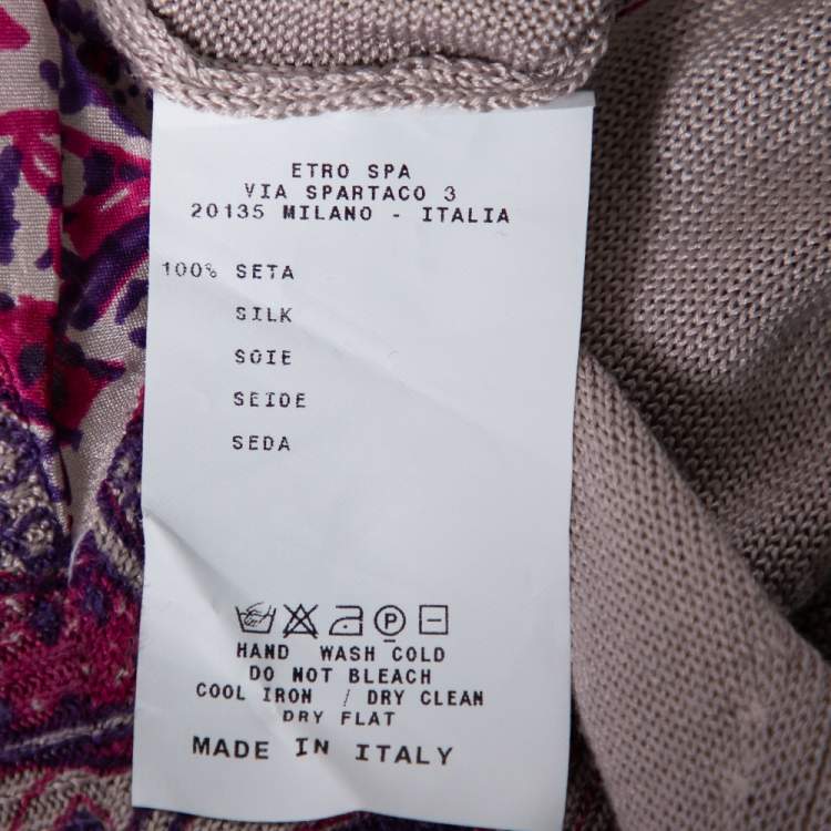 Pre Owned Etro Purple Paisley Printed Silk Knit Button Front Cardigan M