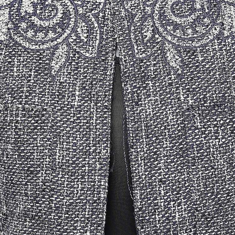Pre Owned Etro Navy Blue Paisley Tweed Open Front Jacket M