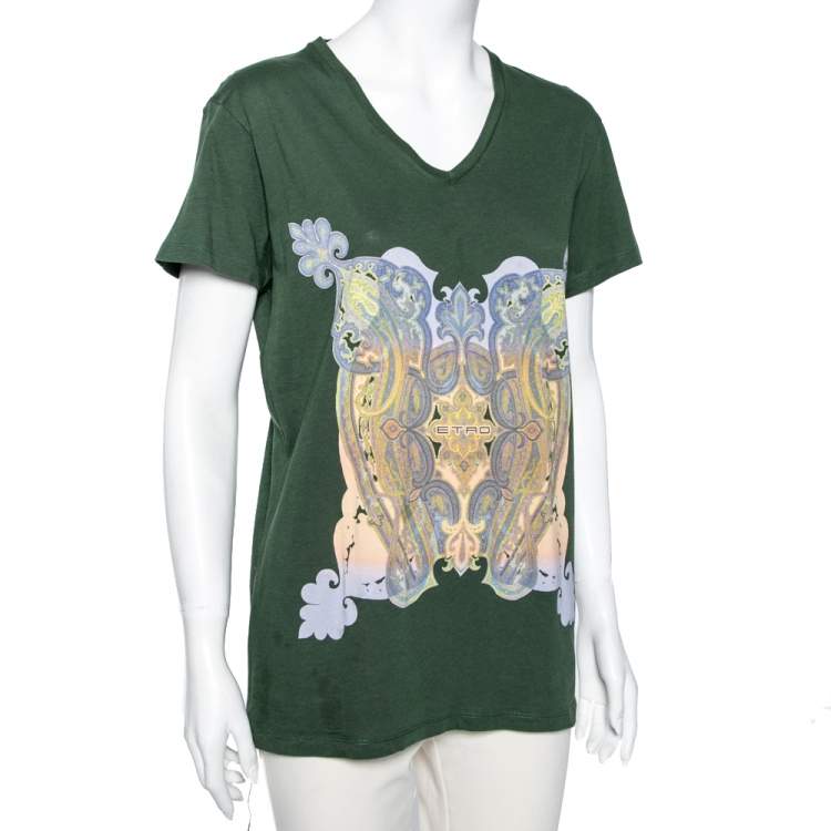 Pre Owned Etro Green Paisley Printed Cotton Short Sleeve T-Shirt S