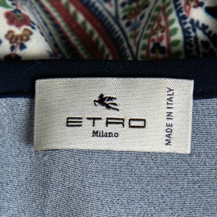 Pre Owned Etro Navy Blue Paisley Printed Crepe Top M