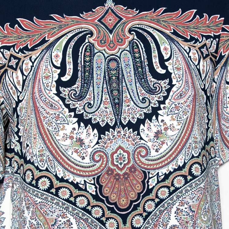Pre Owned Etro Navy Blue Paisley Printed Crepe Top M