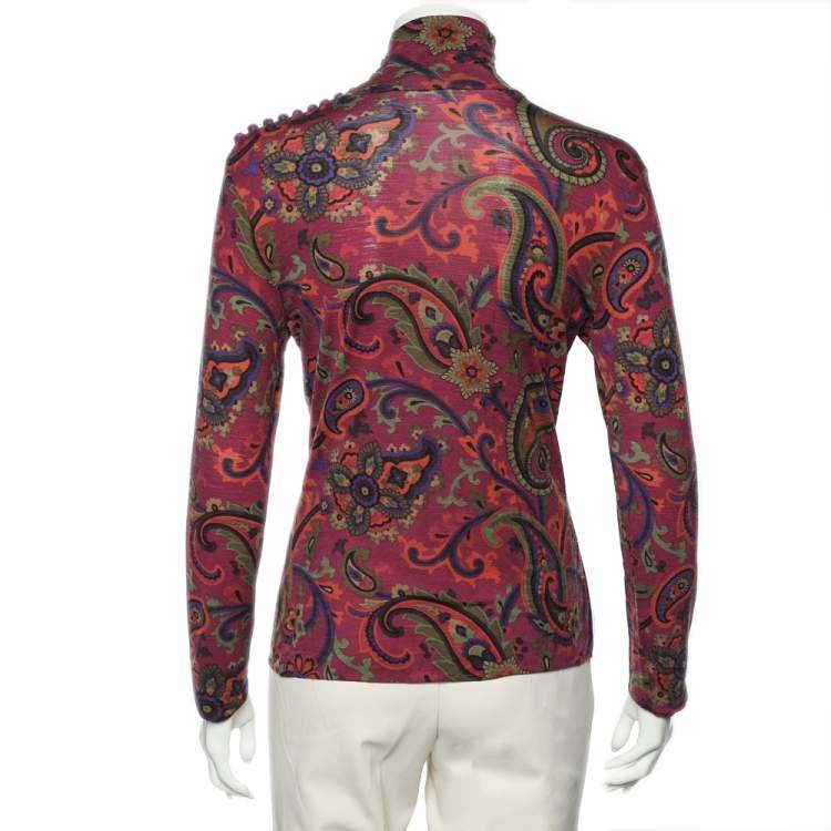 مملوكة مسبقًا Etro Purple Paisley Printed Wool Blend Turtleneck Sweater M