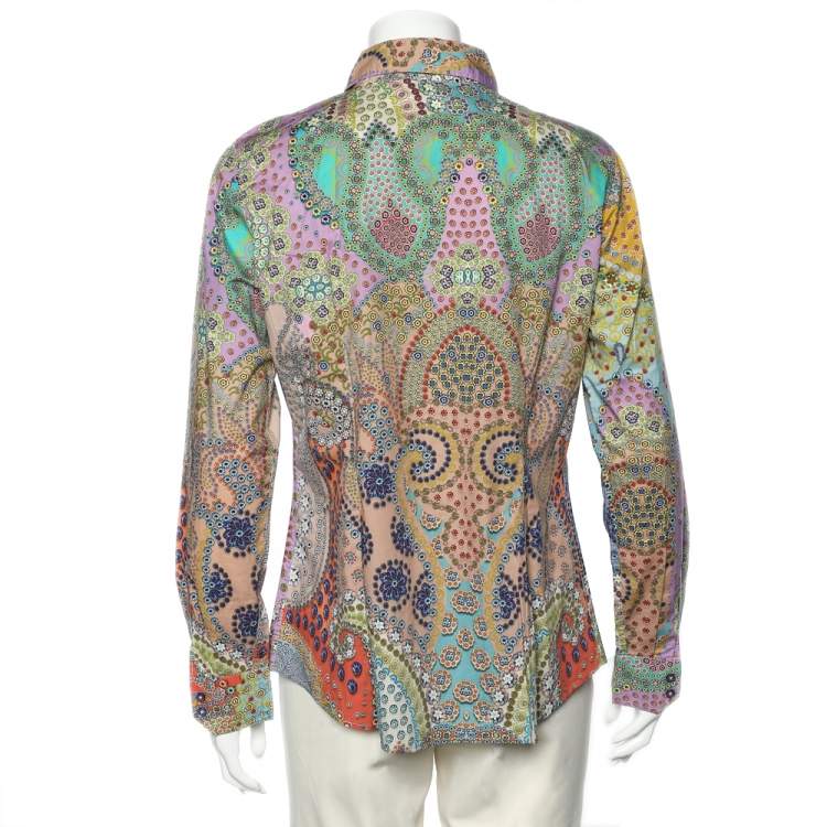 Pre Owned Etro Multicolor Floral Paisley Printed Cotton Shirt L