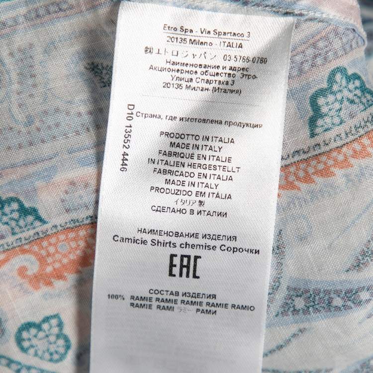 Pre Owned Etro Blue Paisley Printed Ramie Button Front Shirt S