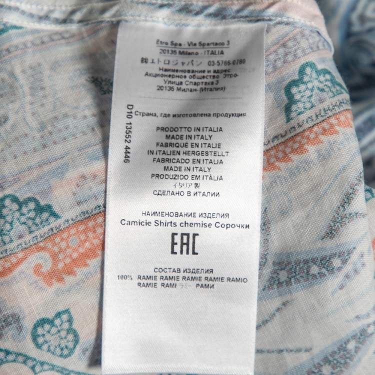 Pre Owned Etro Blue Paisley Printed Ramie Button Front Shirt S