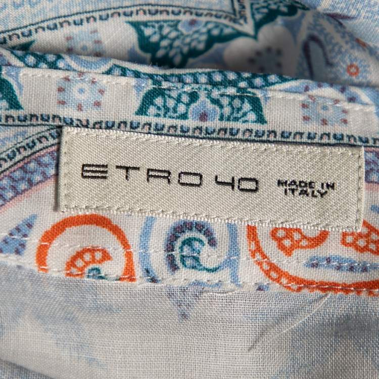 Pre Owned Etro Blue Paisley Printed Ramie Button Front Shirt S