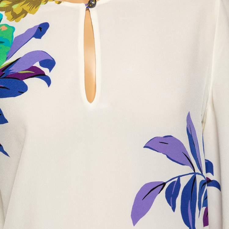 Pre Owned Etro Cream Floral Printed Silk Top M