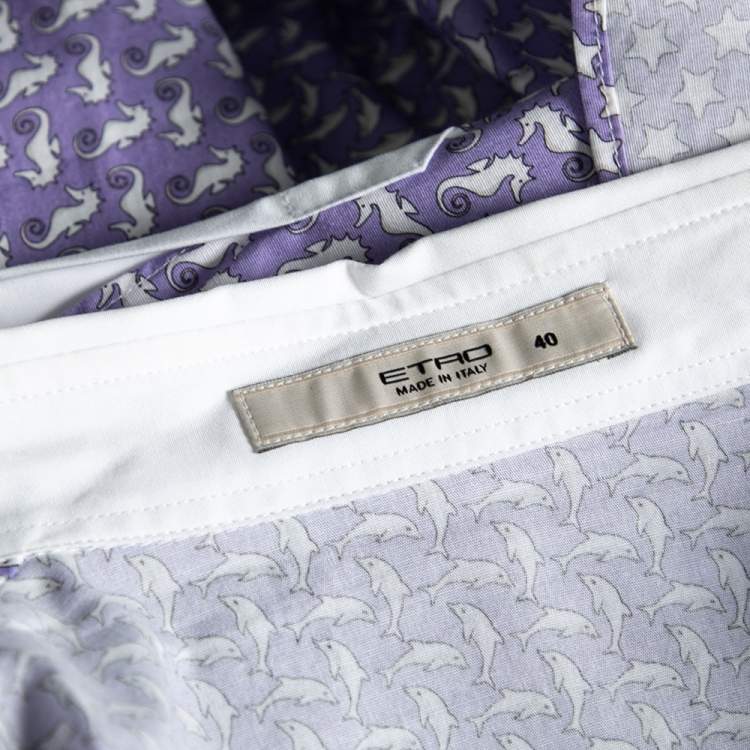 Pre Owned Etro Purple Multi Motif Print Cotton Button Front Shirt S