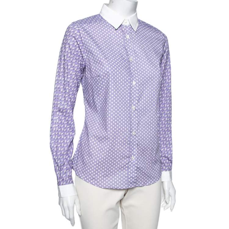 Pre Owned Etro Purple Multi Motif Print Cotton Button Front Shirt S