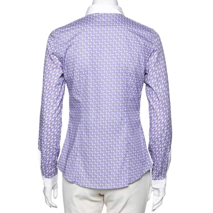 Pre Owned Etro Purple Multi Motif Print Cotton Button Front Shirt S