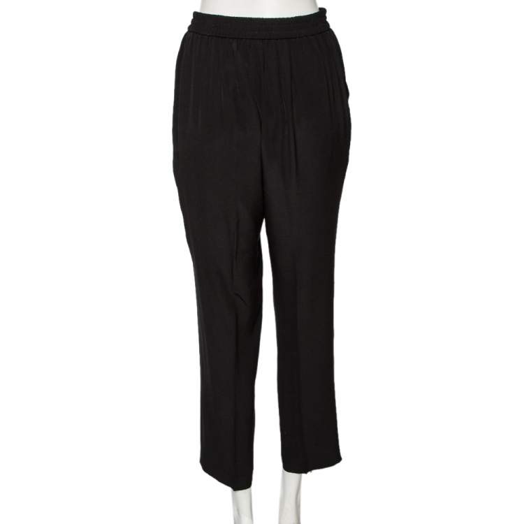 Pre Owned Etro Black Silk Elastic Waist Pants M