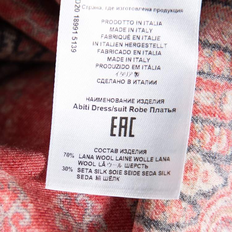 Pre Owned Etro Red Printed Paisley Printed Wool Tunic Dress M