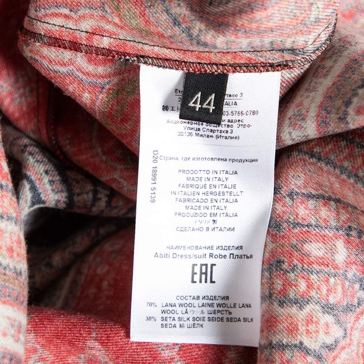 Pre Owned Etro Red Printed Paisley Printed Wool Tunic Dress M