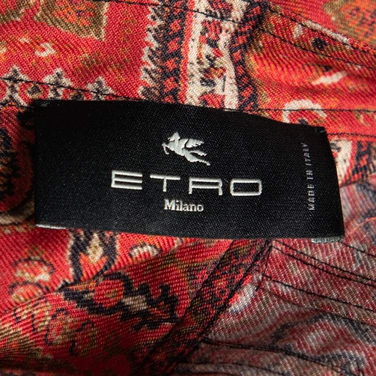Pre Owned Etro Red Printed Paisley Printed Wool Tunic Dress M