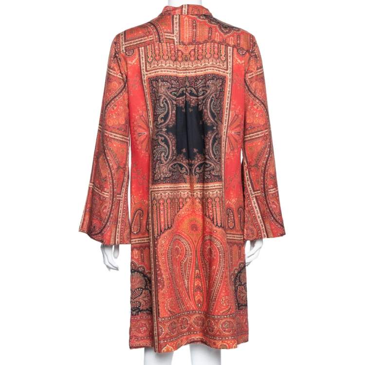Pre Owned Etro Red Printed Paisley Printed Wool Tunic Dress M