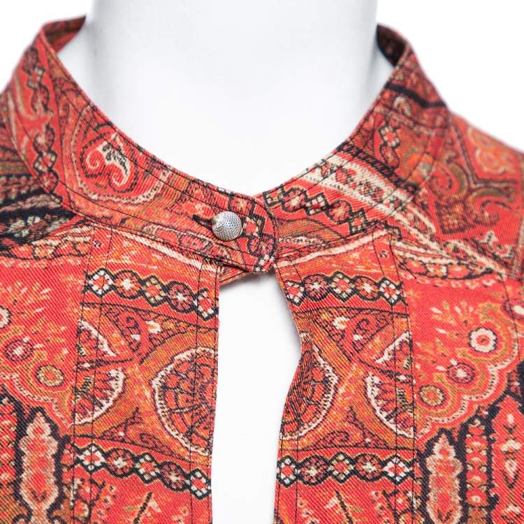 Pre Owned Etro Red Printed Paisley Printed Wool Tunic Dress M
