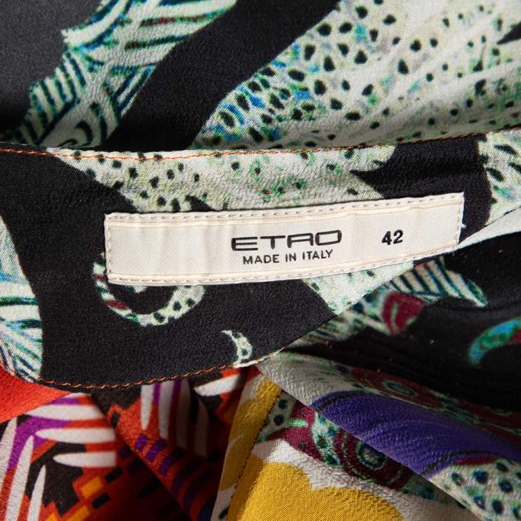 Pre Owned Etro Multicolor Printed Silk Button Front Top M